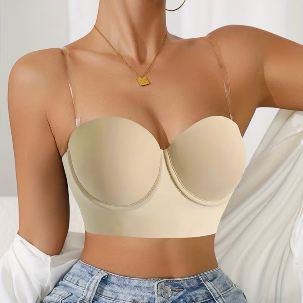 2-Pack Sexy Backless Push-Up Bras, Black & Beige, Transparent Straps, XXL